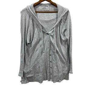 DKNY Jeans Womens Gray Cotton Slub Knit Hooded Button Front Cardigan Sweater M